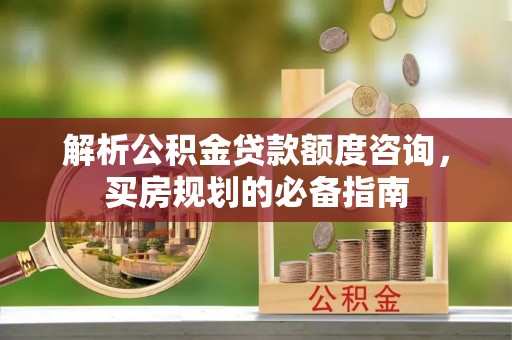 鸡东解析公积金贷款额度咨询，买房规划的必备指南